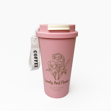 Lovely & Flower Tumbler Travel Mug with Strap