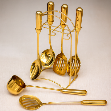 7-Piece Golden Stainless Steel Cooking Spoon Set (15in)