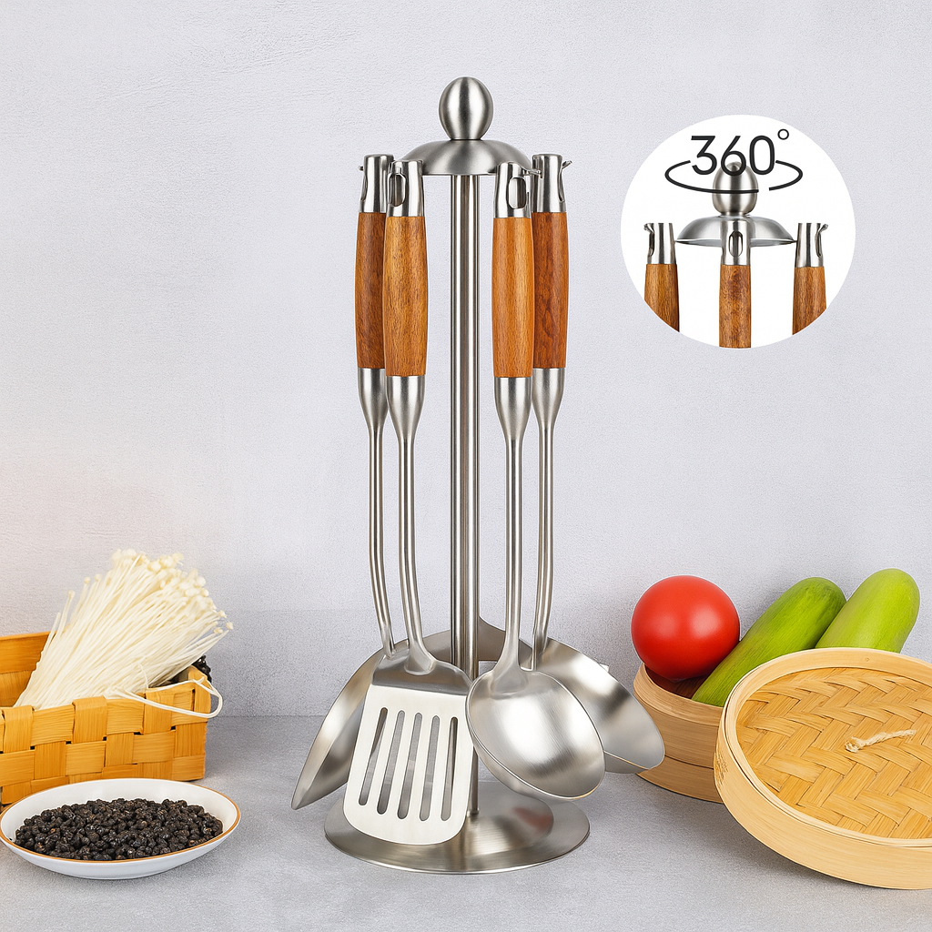 7-Piece 304 Stainless Steel Cookware Set – Rosewood Handle