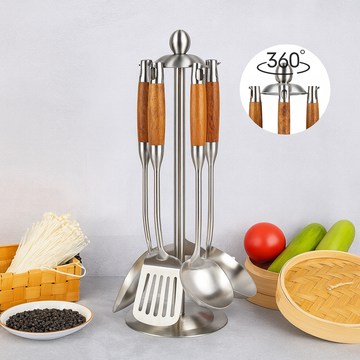 7-Piece 304 Stainless Steel Cookware Set – Rosewood Handle