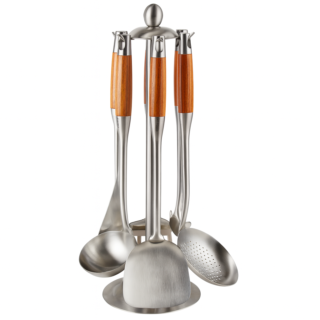 7-Piece 304 Stainless Steel Cookware Set – Rosewood Handle