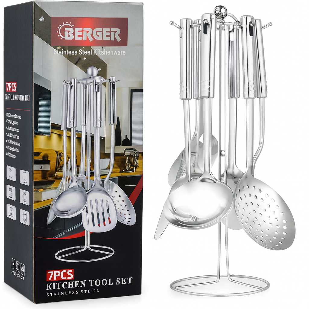 7-Piece Stainless Steel Kitchen Tool Set with Holder