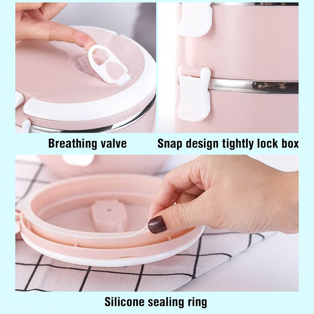 Round Vacuum Stainless Steel Lunch Box – 4 Layer (Multi-Color)