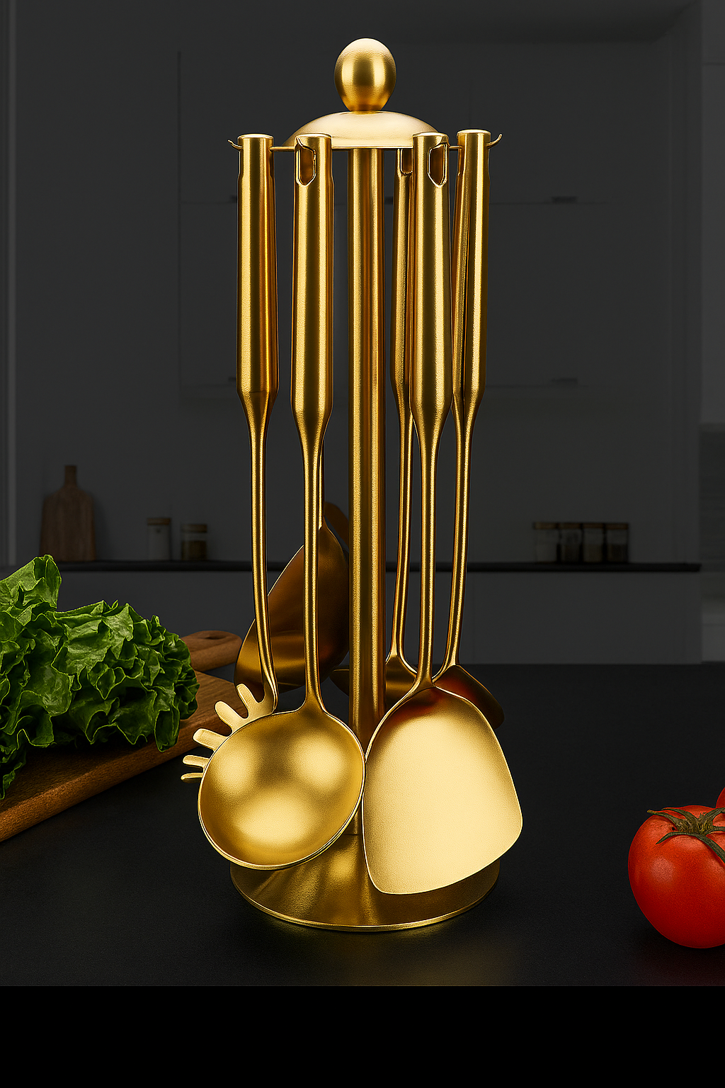 7-Piece Golden Stainless Steel Cooking Spoon Set (15in)