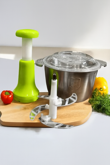 2L Stainless Steel Hand Push Chopper with 4 Blades (Meat & Veg)