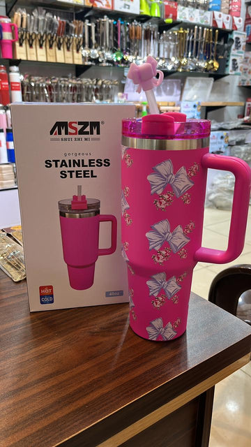 40oz Premium Stainless Steel Tumbler with Handle & Straw – Insulated Hot & Cold | Multiple Colors & Patterns